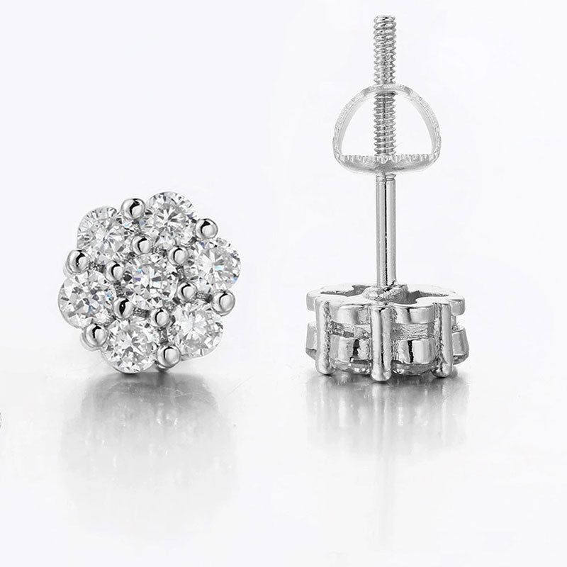 Diamond Flower Earrings-Pair