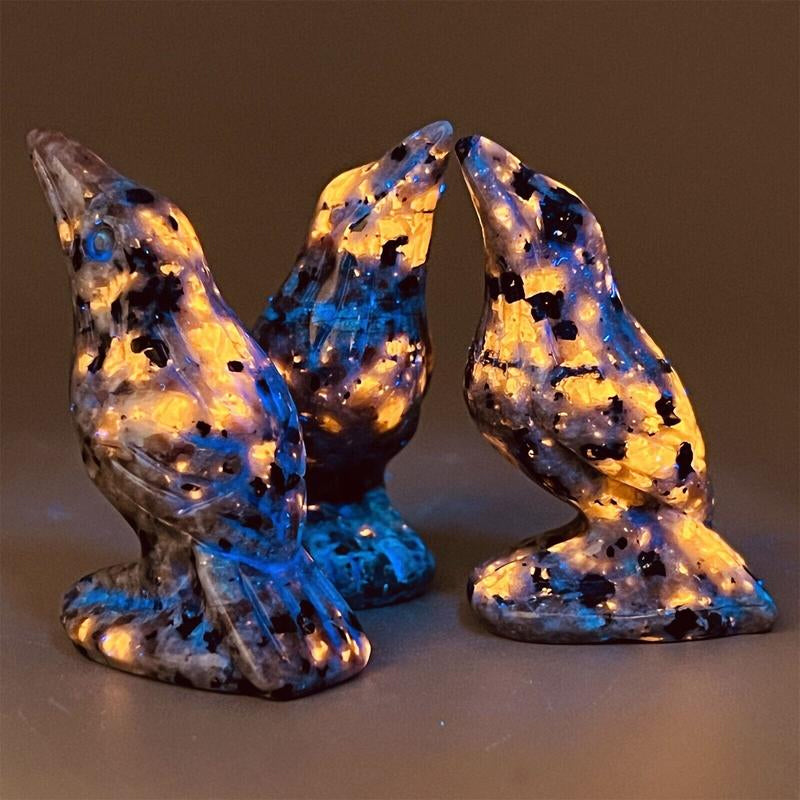 Gemstone Carved Crow Ornament