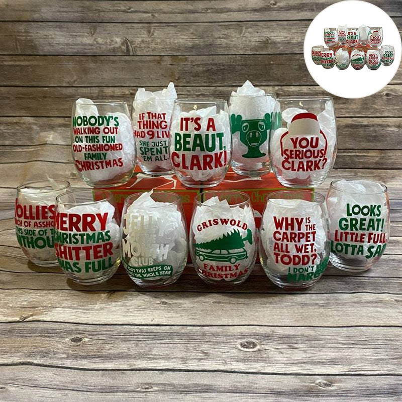 Christmas Vacation Themed Holiday Stemless Wine Glasses