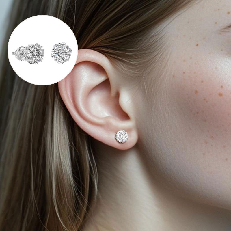 Diamond Flower Earrings-Pair
