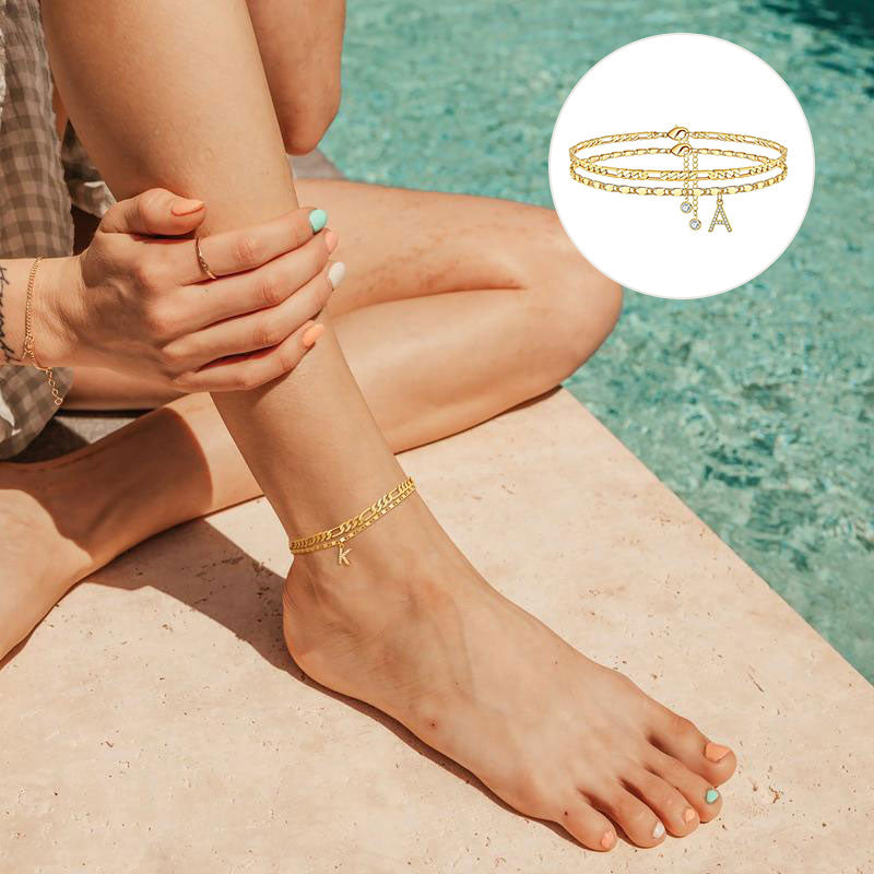 A-Z Letter Layered Ankle Bracelets for Women