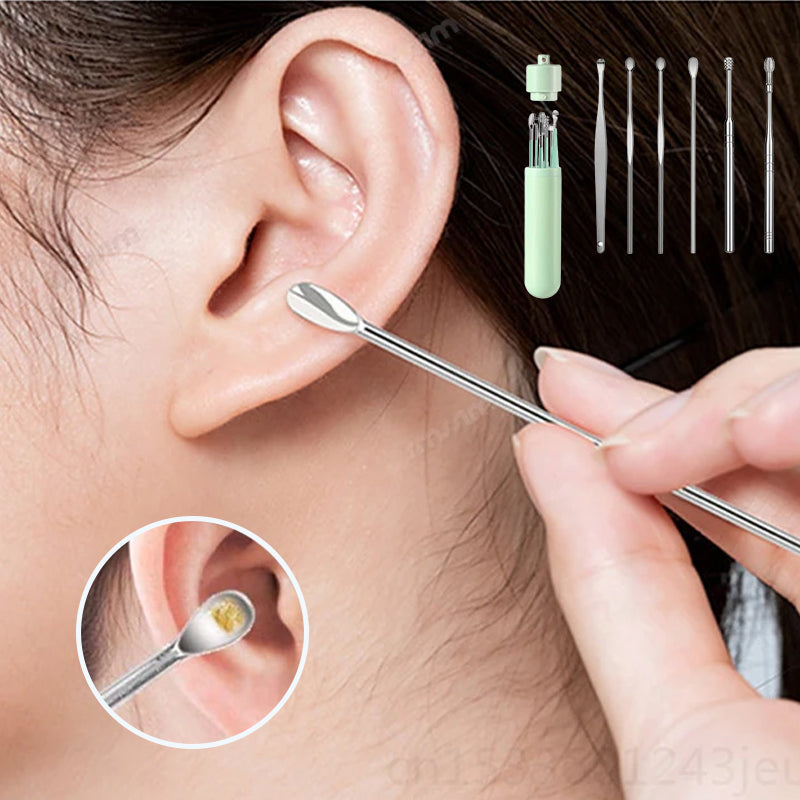 6 Counts Stainless Steel Spiral Ear Cleaner & Massage Tool Set