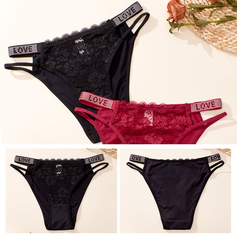 Women's Rhinestone Letter Tape High Waist Panty