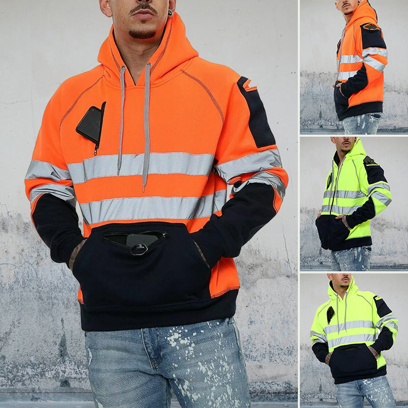 High Visibility Jacket Zips Hoodie Work Zip Hooded Top SweatShirts