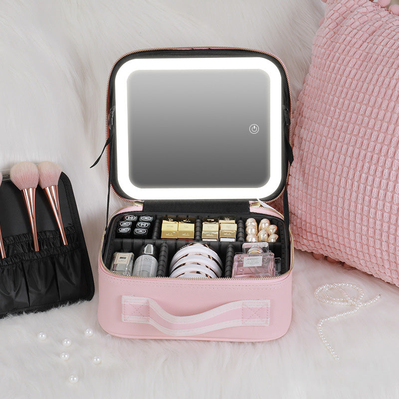 Travel Makeup Case with LED Mirror and Adjustable Dividers