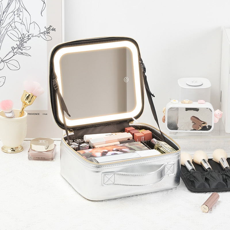 Travel Makeup Case with LED Mirror and Adjustable Dividers