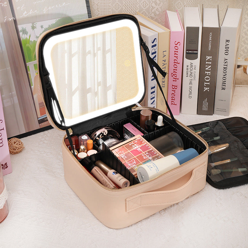 Travel Makeup Case with LED Mirror and Adjustable Dividers