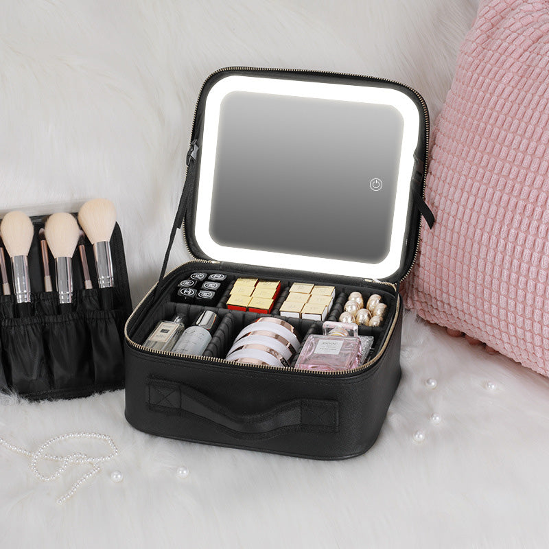 Travel Makeup Case with LED Mirror and Adjustable Dividers