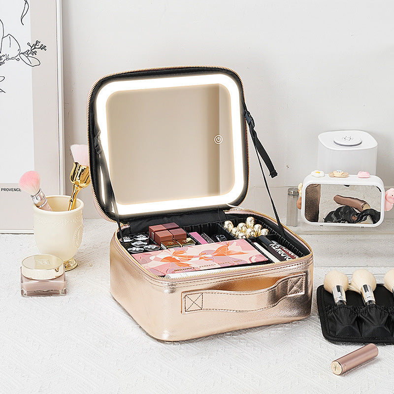 Travel Makeup Case with LED Mirror and Adjustable Dividers