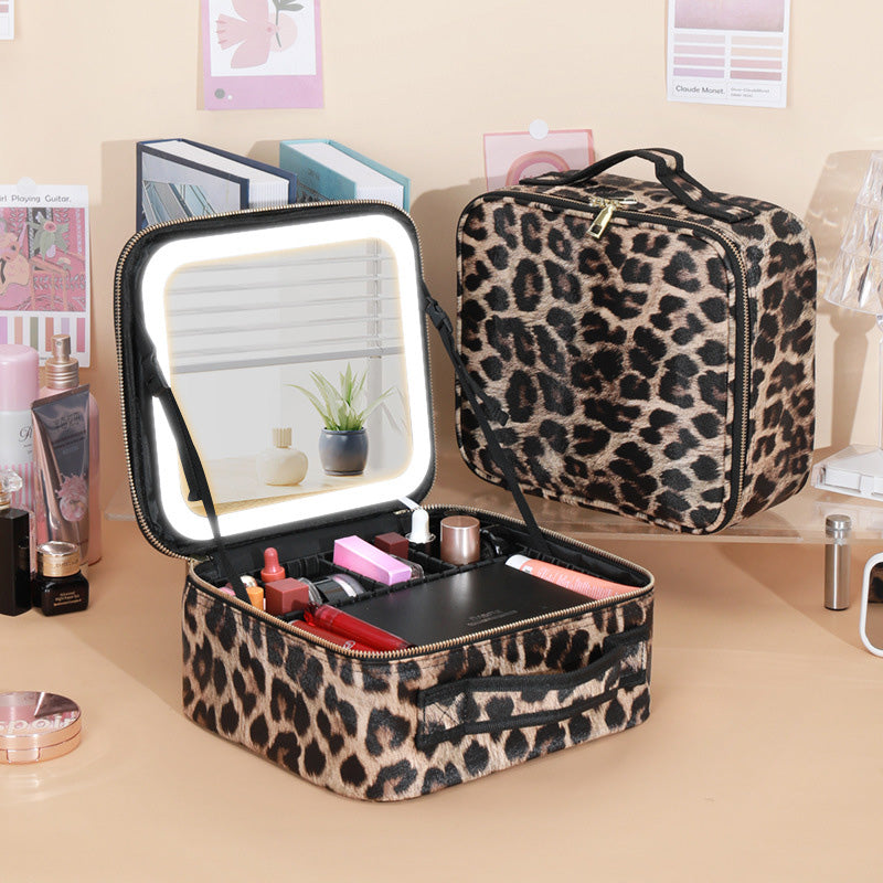 Travel Makeup Case with LED Mirror and Adjustable Dividers