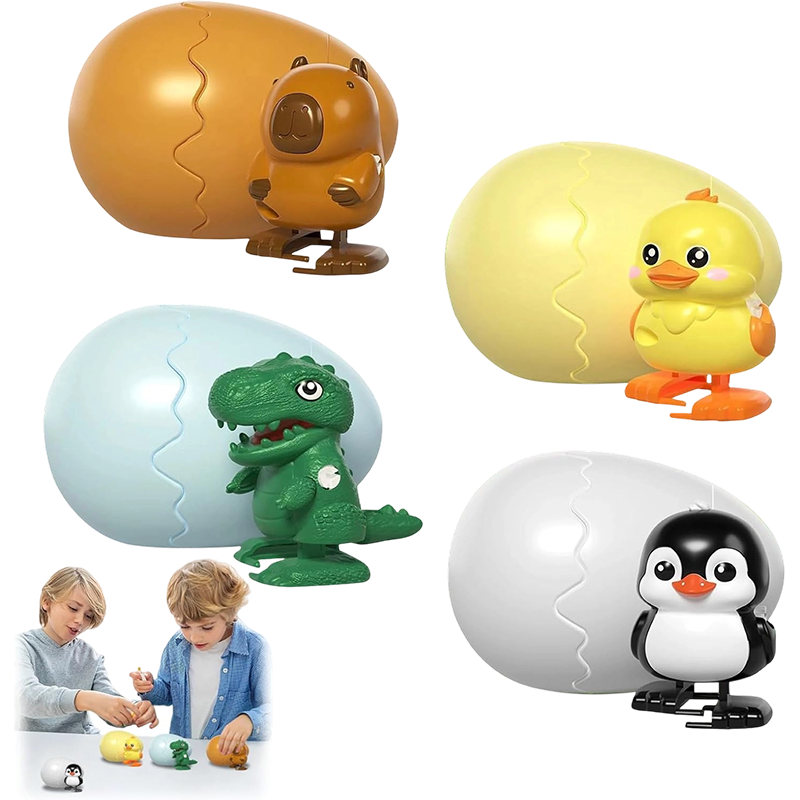 Pop-Surprise Easter Eggs – Wind-Up Jumping Animal Toy (Capybara, Dinosaur, Penguin, Duck)