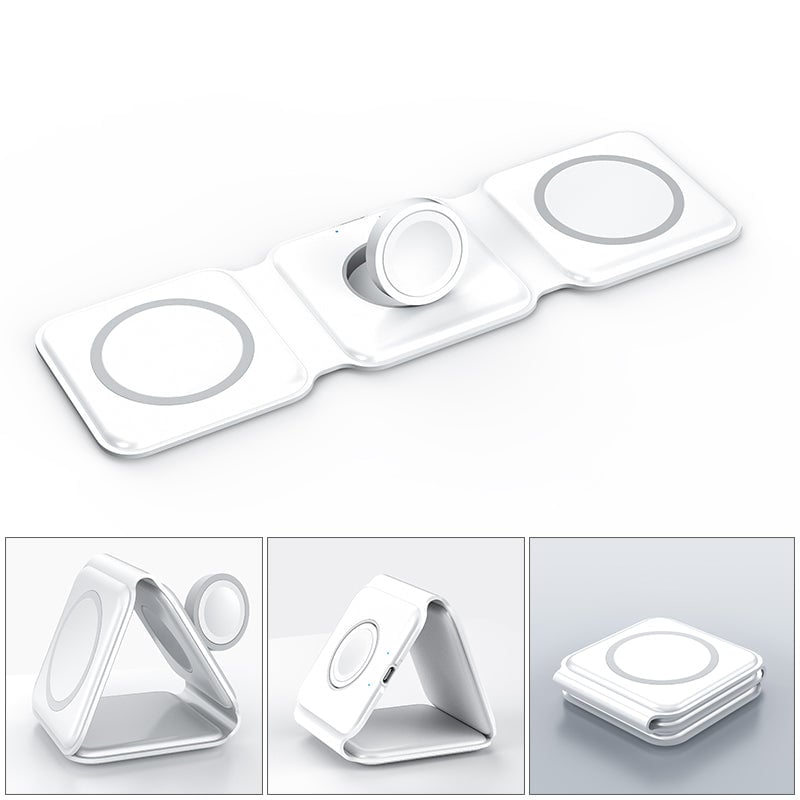 Ny hopfällbar 3-i-1 trådlös laddare