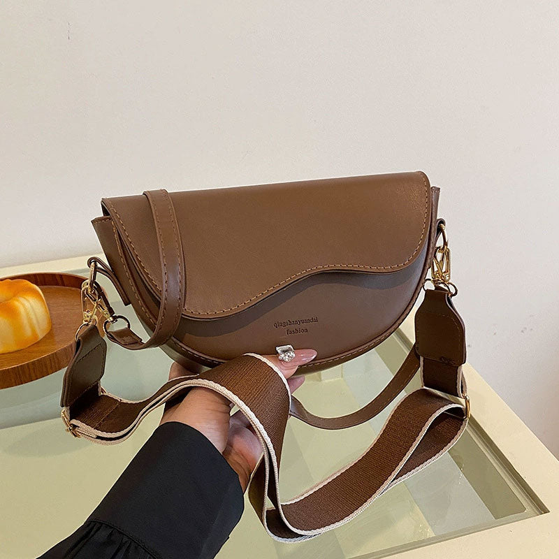 Women’s Fashion Saddle Crossbody Bag with Wide Strap