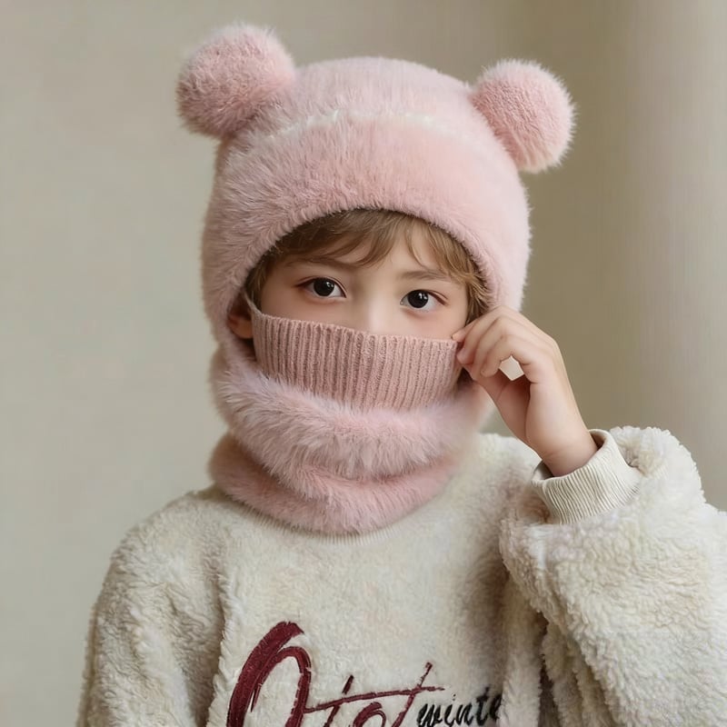 Stylish Bear-Ear Windproof 4-in-1 Kids Winter Hat