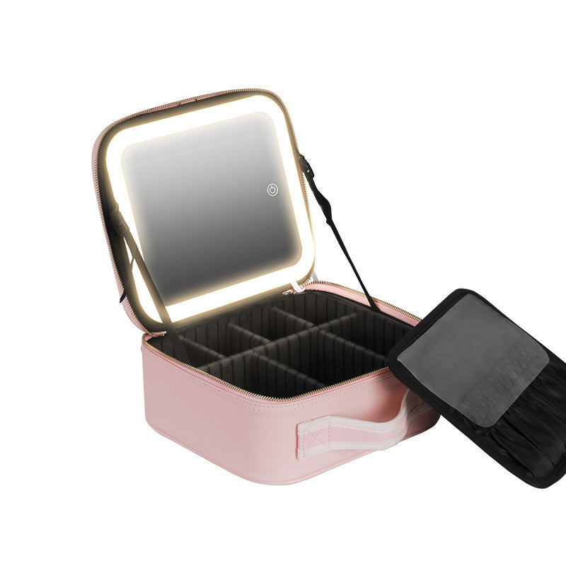 Travel Makeup Case with LED Mirror and Adjustable Dividers