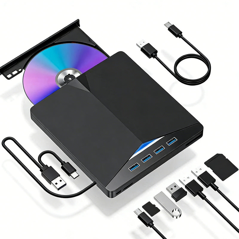 USB 3.0 Type-C External CD/DVD Drive Burner with SD/TF Card Reader & USB Hub
