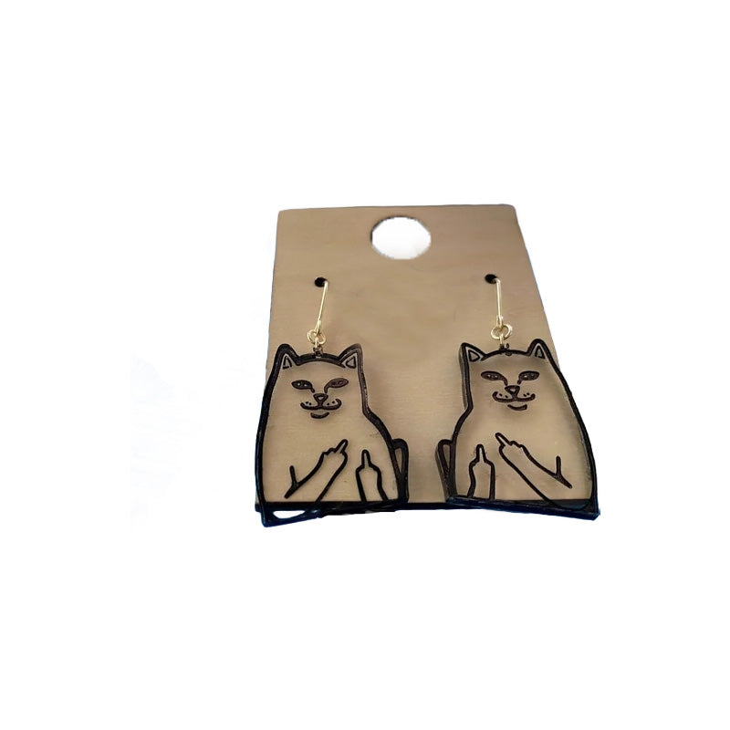 Funny Middle Finger Cat Earrings