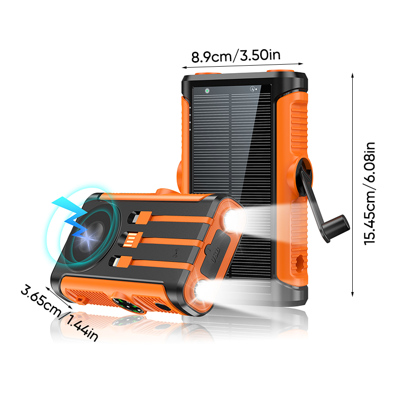 20000mAh Built in Hand Crank and 3 Cables 15W Fast Charging Power Bank