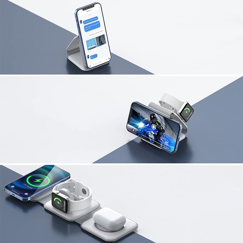 Ny hopfällbar 3-i-1 trådlös laddare