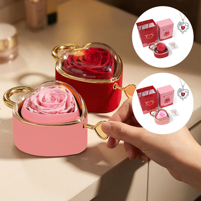 Heart Lock Flip Rose Jewelry Box – Premium Eternal Flower Valentine Gift Box