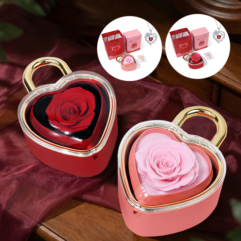Heart Lock Flip Rose Jewelry Box – Premium Eternal Flower Valentine Gift Box