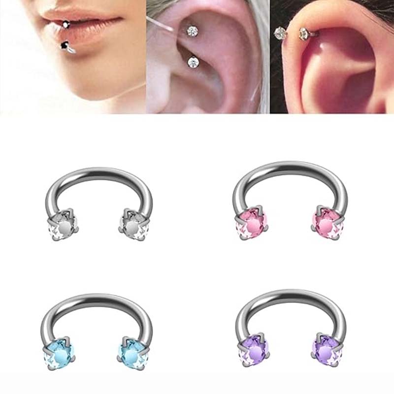 Zirkonium Hästsko Ring med Gängade Stenar för Piercingar