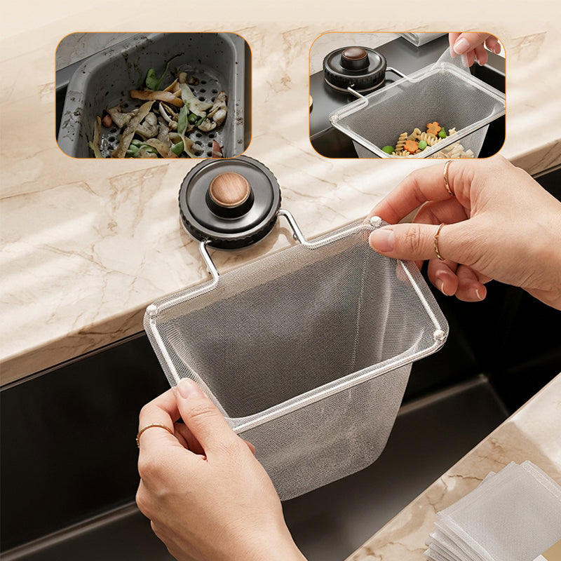 Premium Foldable Suction Cup Kitchen Sink Drain Rack with 50 Fine Mesh Filter Bags
