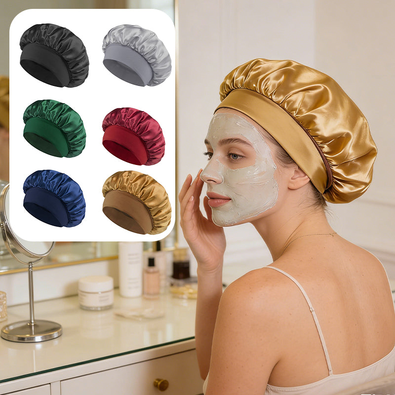 Breathable Silk Satin Sleep Bonnet with Elastic Wide Band