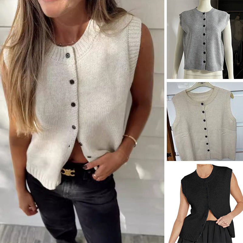 Women's Plain Button Sweater Vest
