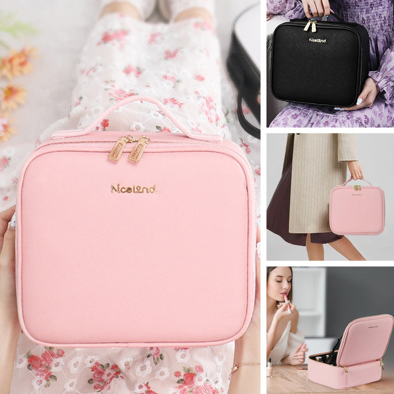 Travel Makeup Case with LED Mirror and Adjustable Dividers