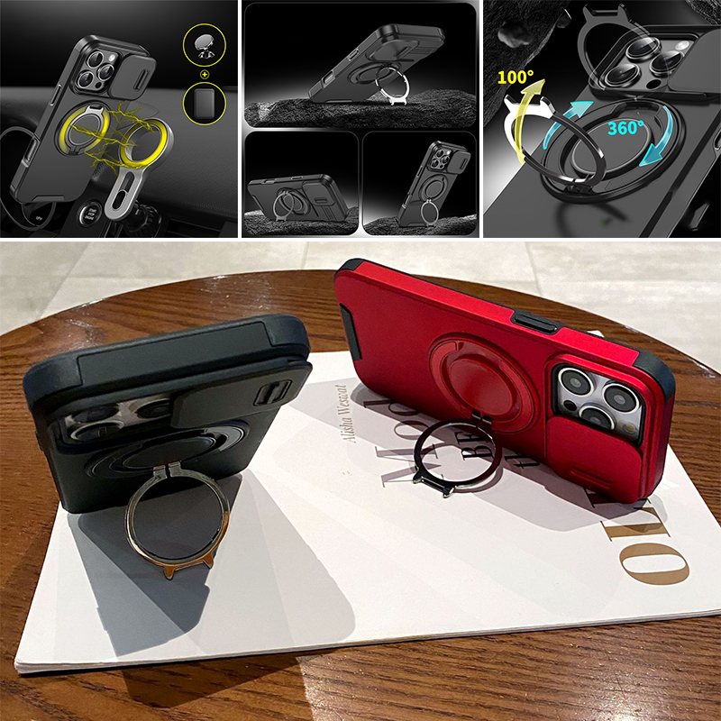Heavy-Duty Phone Case with Built-In Ring Stand & Camera Cover