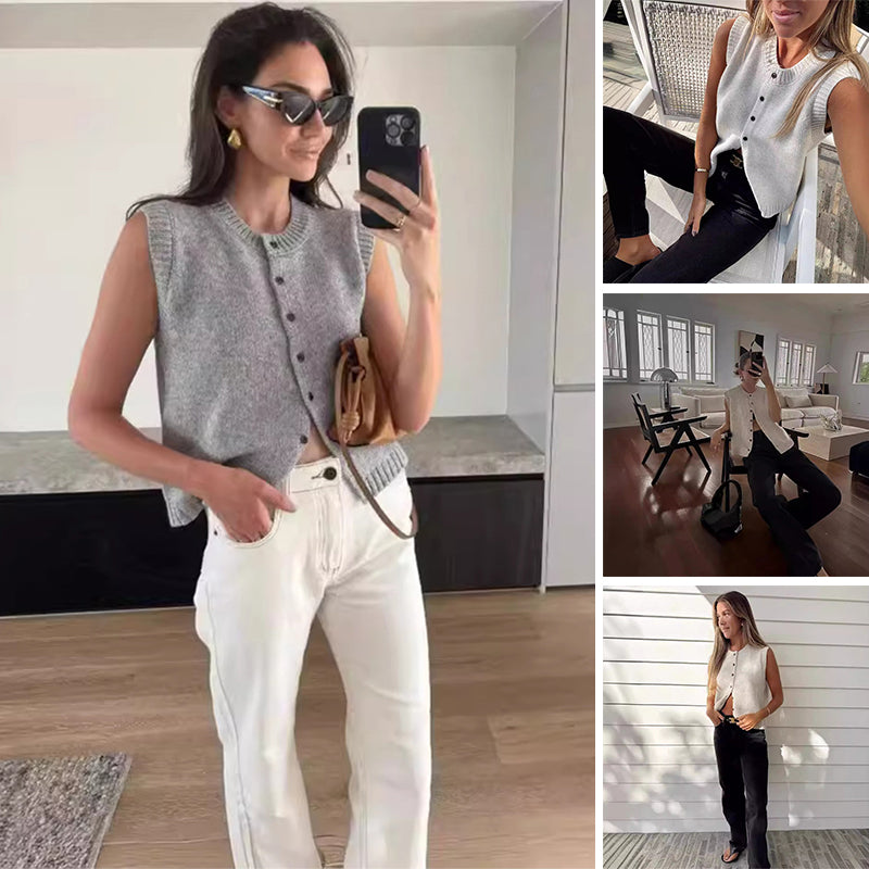 Women's Plain Button Sweater Vest