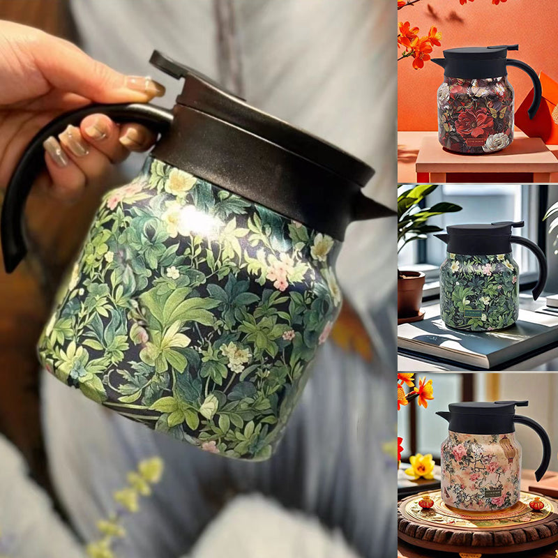 Vintage Floral Pattern Tea Thermos – Built-In Infuser