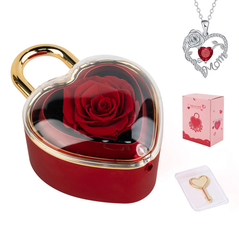 Heart Lock Flip Rose Jewelry Box – Premium Eternal Flower Valentine Gift Box