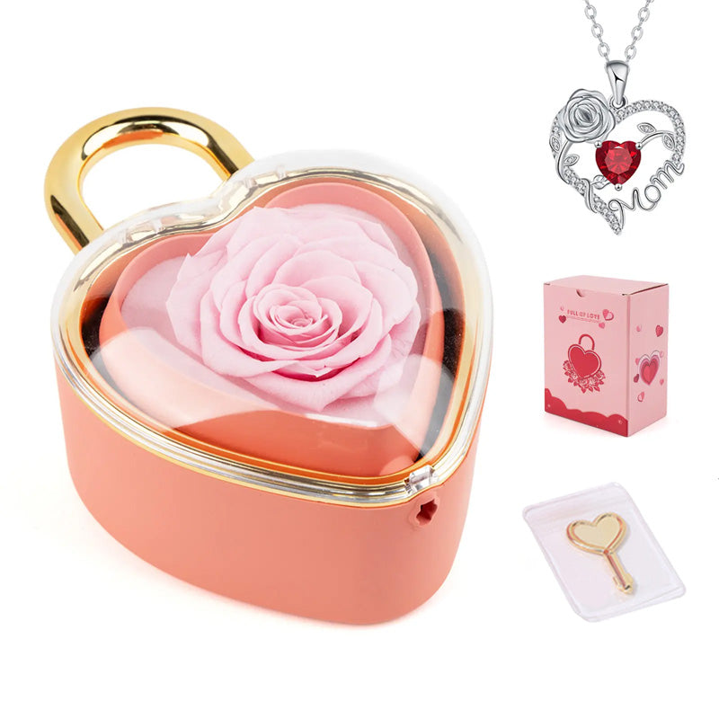 Heart Lock Flip Rose Jewelry Box – Premium Eternal Flower Valentine Gift Box