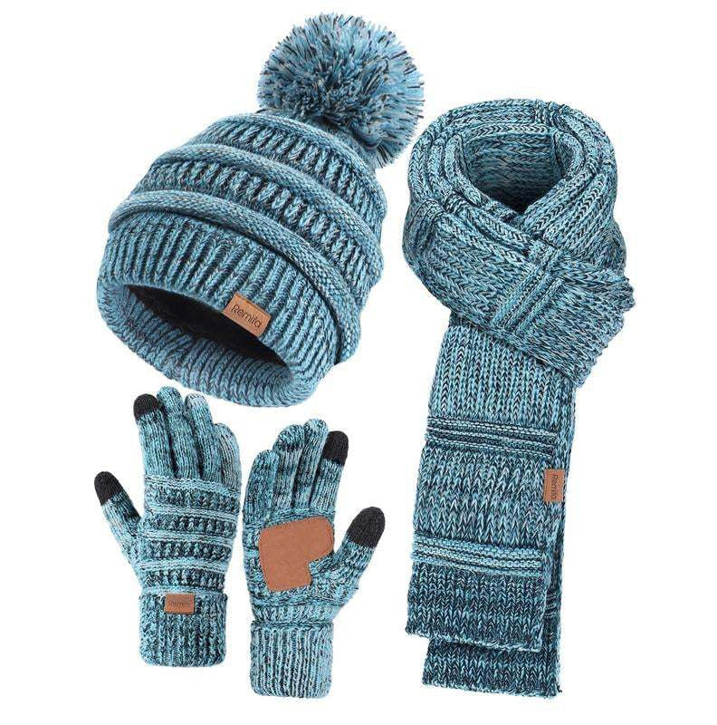 Winter Hat Scarf Touchscreen Gloves Set