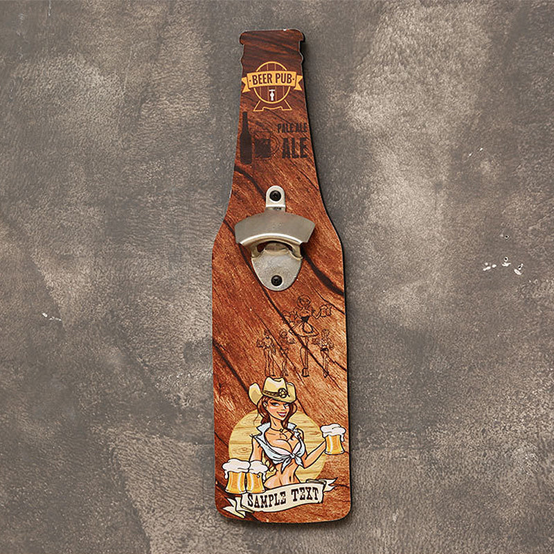 Wall-Mounted Vintage Bottle Opener with Custom Wood Sign