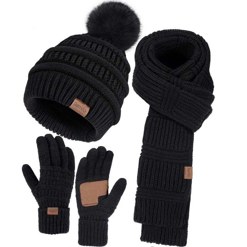 Winter Hat Scarf Touchscreen Gloves Set