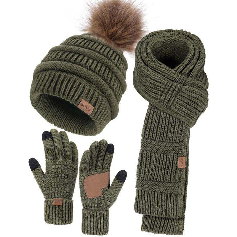 Winter Hat Scarf Touchscreen Gloves Set