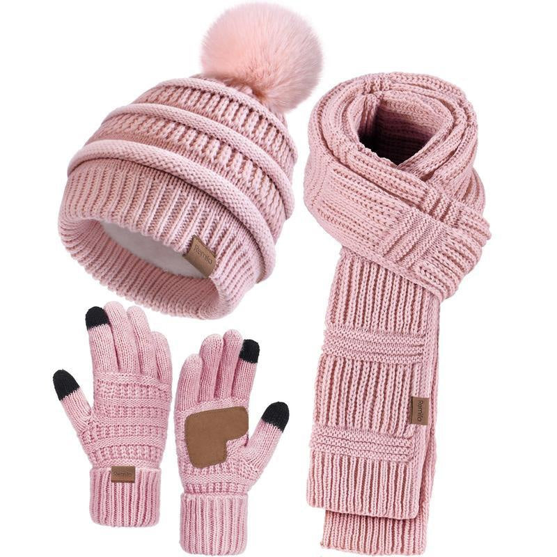 Winter Hat Scarf Touchscreen Gloves Set