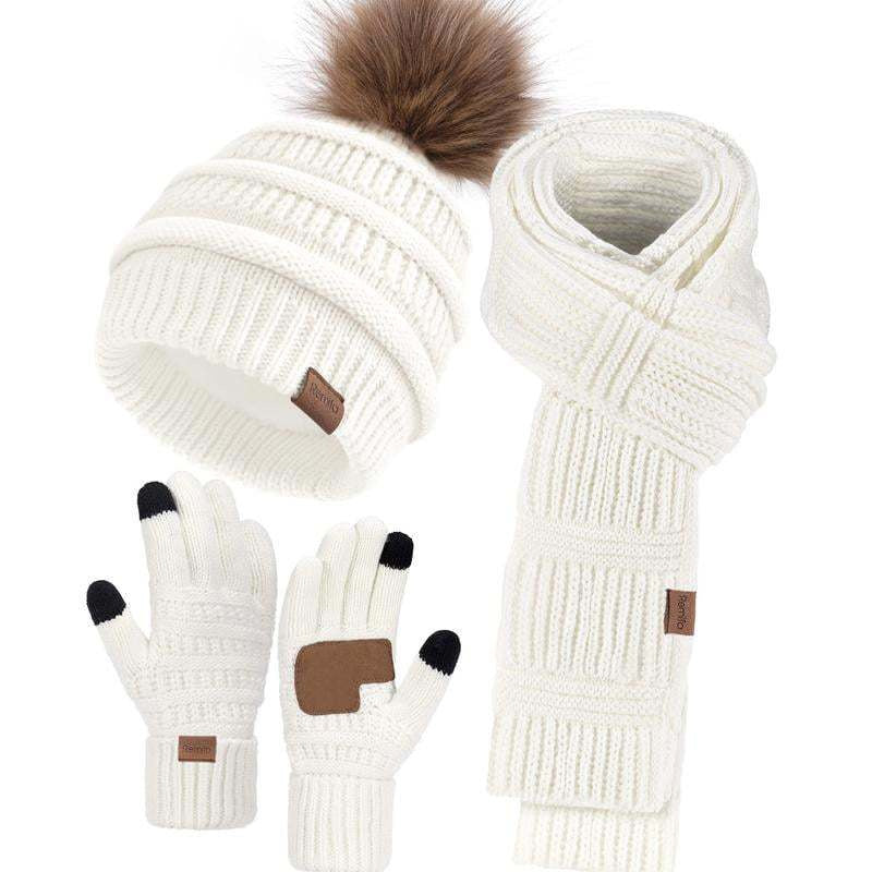 Winter Hat Scarf Touchscreen Gloves Set