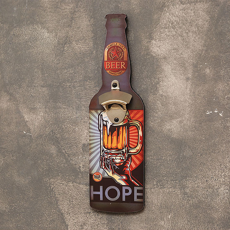 Wall-Mounted Vintage Bottle Opener with Custom Wood Sign