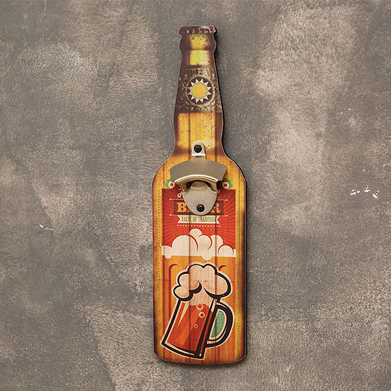 Wall-Mounted Vintage Bottle Opener with Custom Wood Sign