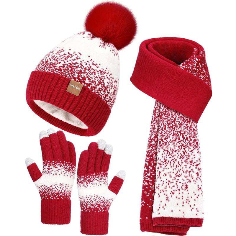 Winter Hat Scarf Touchscreen Gloves Set