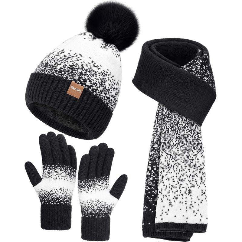 Winter Hat Scarf Touchscreen Gloves Set