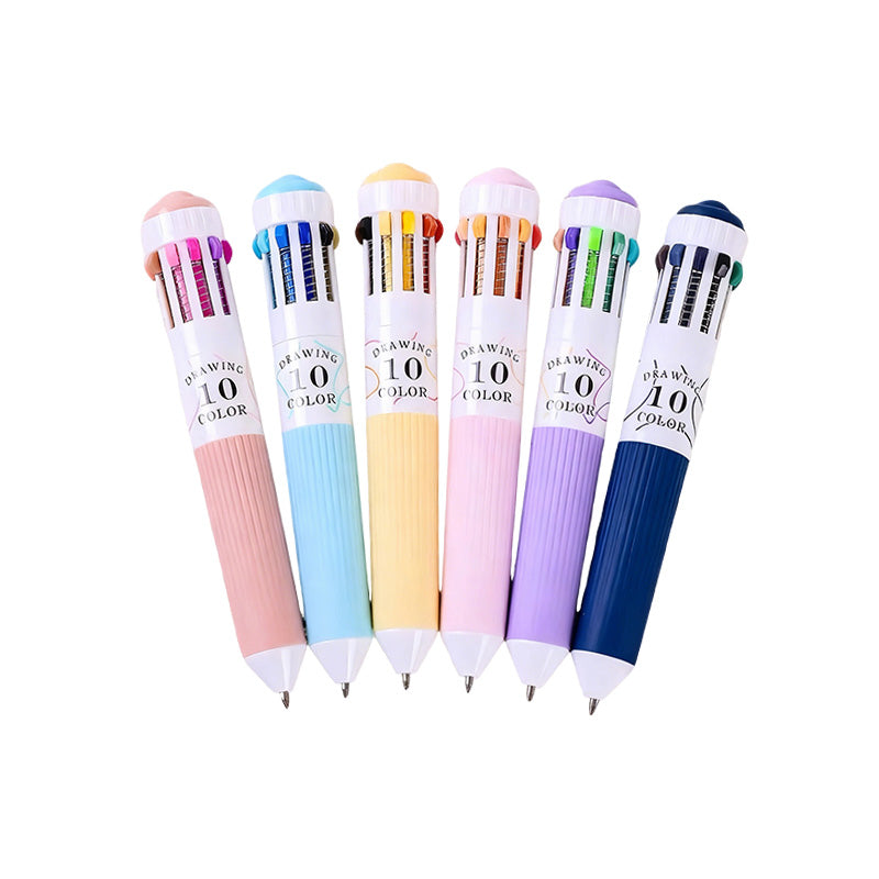 6-Pack Multicolor Pens – 10-in-1 Colored Ballpoint Pen Set