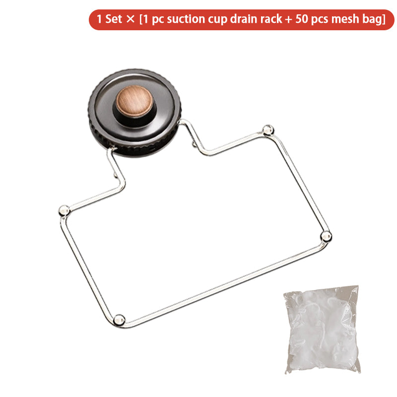 Premium Foldable Suction Cup Kitchen Sink Drain Rack with 50 Fine Mesh Filter Bags