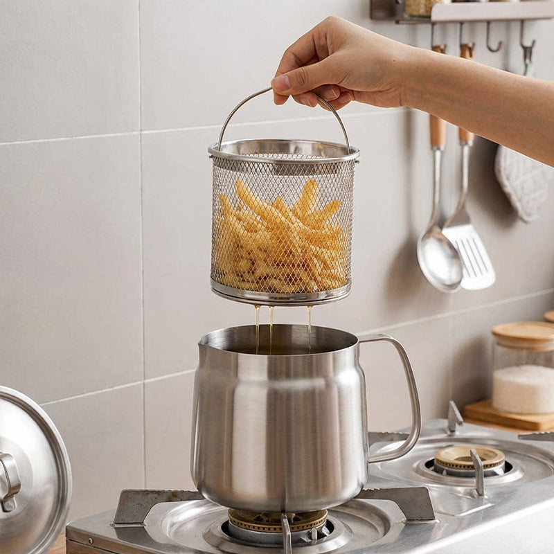2.0L Premium SUS304 Stainless Steel Oil Filter Pot & Deep Fryer