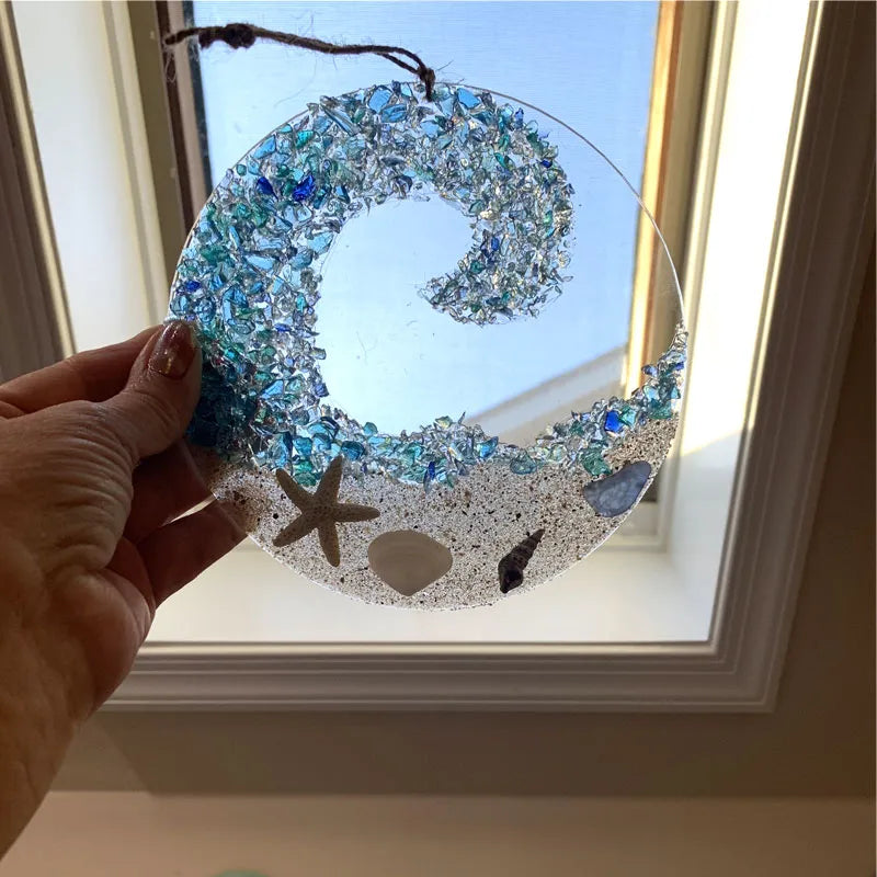 Havsglas suncatcher - Ocean kraschar våg strand prydnad