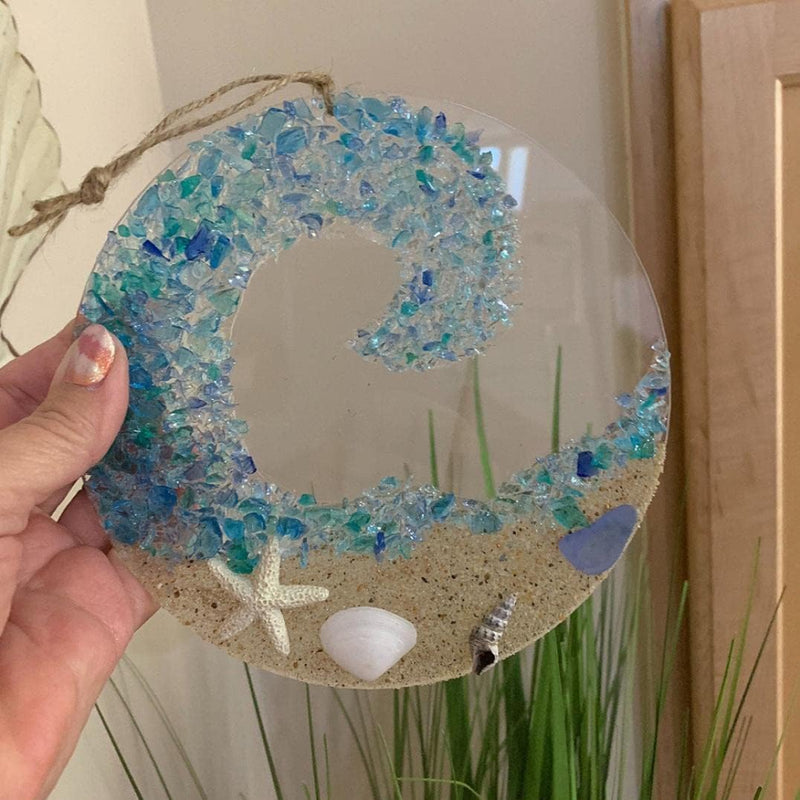Havsglas suncatcher - Ocean kraschar våg strand prydnad